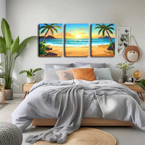 3pcs Blue Water, Romantic Beach Wall Art Canvas Unframed - High Quality Print 100% Australian Made Wall Canvas - Bella Home Decor