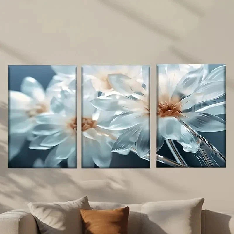 3pcs Beautiful White Flowers Painting Wall Art Set Canvas Framed 50x70cm - High Quality Print 100% Australian Made Wall Canvas Ready to Hang - Bella Home Decor