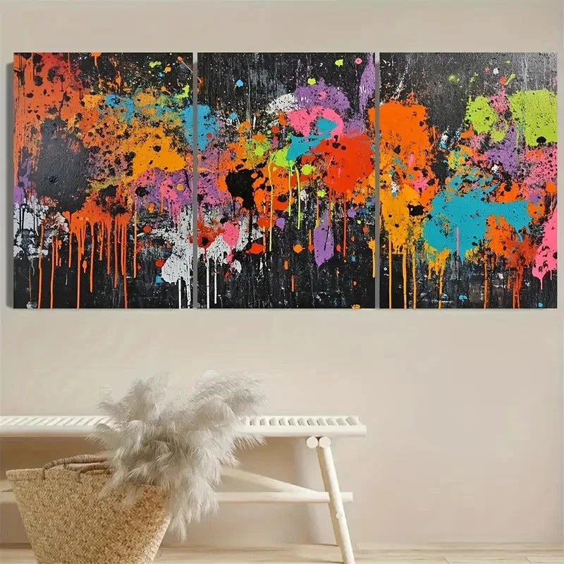 3pcs Graffiti Art Splatter Art Grunge Wall Art Set Canvas Framed 60x90cm - High Quality Print 100% Australian Made Wall Canvas Ready to Hang