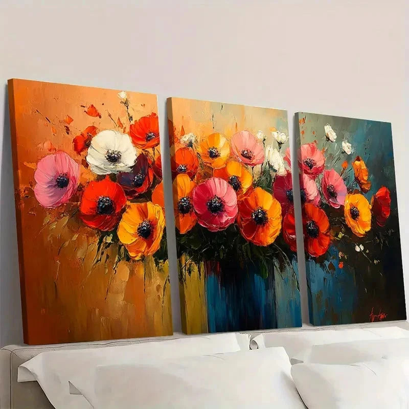 3pcs Flowers in a Vase Abstract P  Wall Art Set Canvas Framed 60x90cm - High Quality Print 100% Australian Made Wall Canvas Ready to Hang - Bella Home Decor