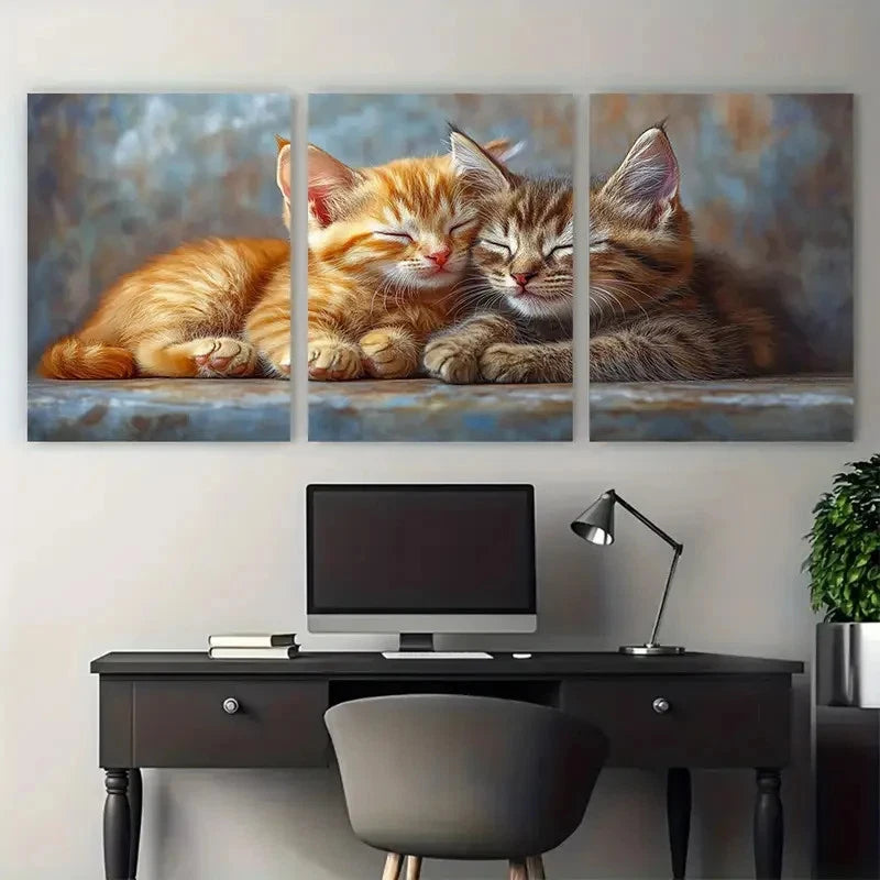 3pcs Cute Cartoon Dog Cat Best Friends Design Metal Print Ready to Hang Art - Bella Home Decor