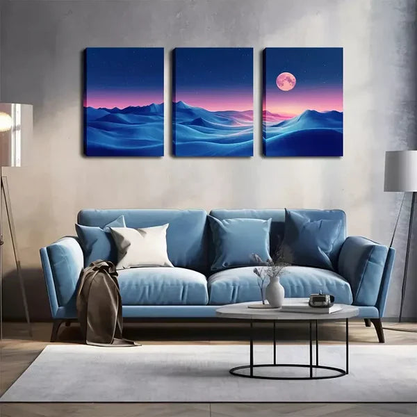 3pcs The Moon On Land Wall Art Set Canvas Framed 60x90cm - High Quality Print 100% Australian Made Wall Canvas Ready to Hang - Bella Home Decor