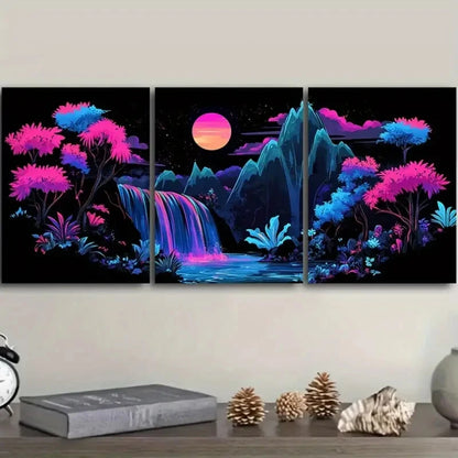 3pcs Mysterious Mountain Design Vibrant Perfect Wall Art Set Canvas Framed 60x90cm - High Quality Print 100% Australian Made Wall Canvas Ready to Hang - Bella Home Decor