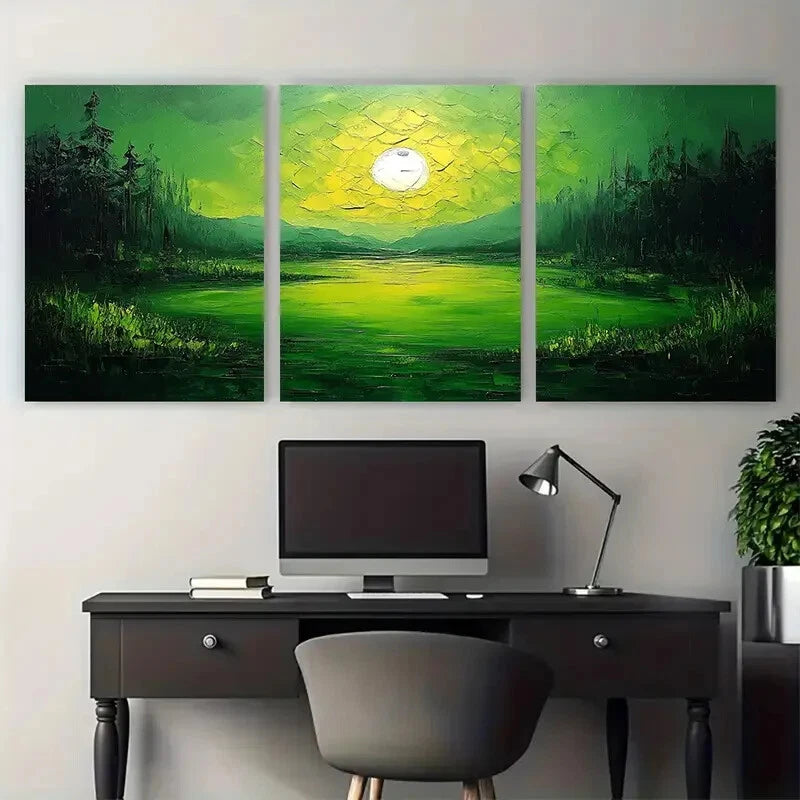 3pcs Modern Golf Sports Green Illustration Metal Print Ready to Hang Art - Bella Home Decor