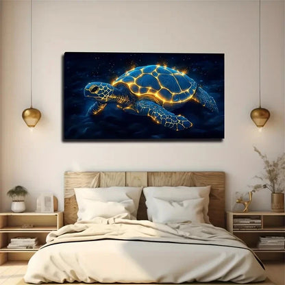 Glowing Crawling Turtle Neon Wall Art Canvas Office Home Room Framed 120x60cm