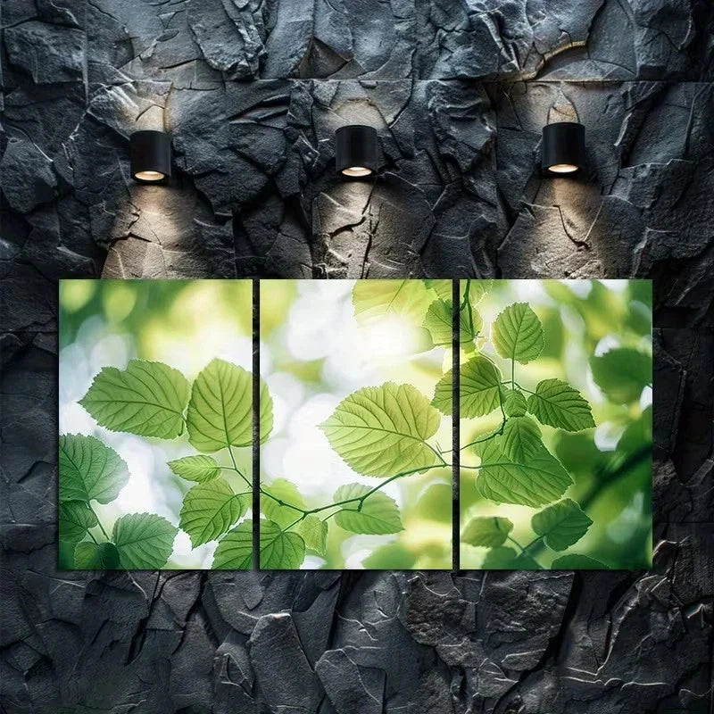 3pcs Close Up of Green Leaves with Lens Flare Metal Print Ready to Hang Art - Bella Home Decor