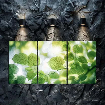 3pcs Close Up of Green Leaves with Lens Flare Metal Print Ready to Hang Art - Bella Home Decor