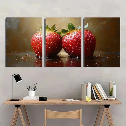 3pcs Vibrant Strawberry Realistic Perfect Wall Art Canvas Unframed - High Quality Print 100% Australian Made Wall Canvas