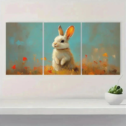 3pcs Easter Bunny Semi Abstract Perfect Wall Art Set Canvas Framed 60x90cm - High Quality Print 100% Australian Made Wall Canvas Ready to Hang - Bella Home Decor