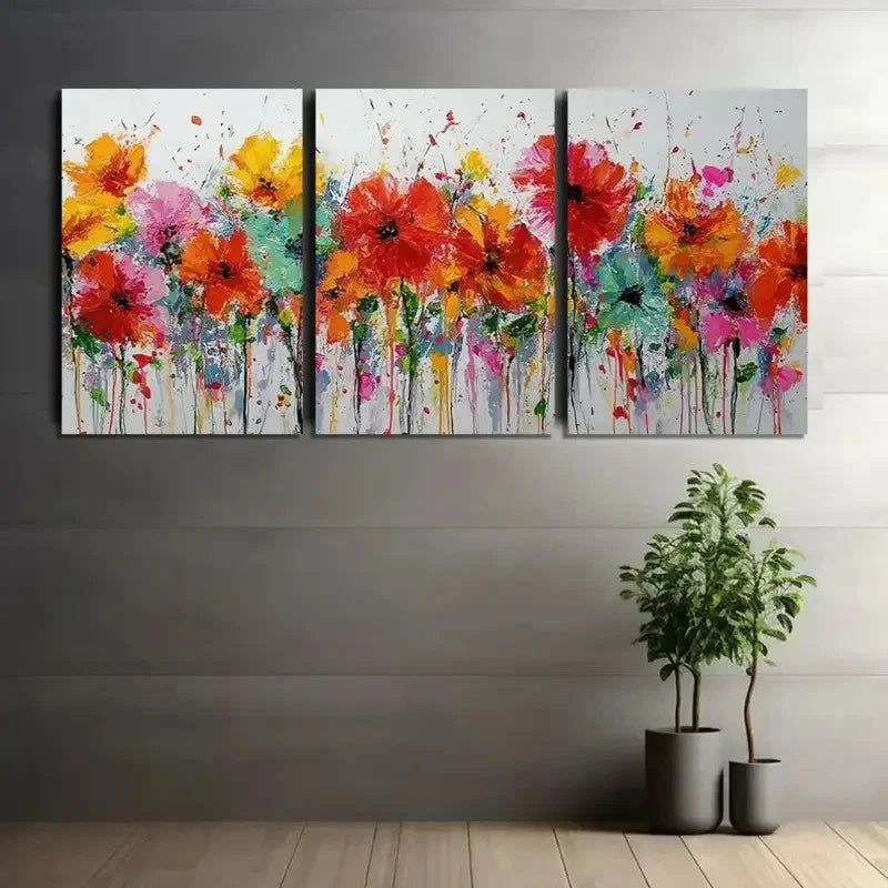3pcs Wildflowers on White Background Painting Metal Print Ready to Hang Art - Bella Home Decor