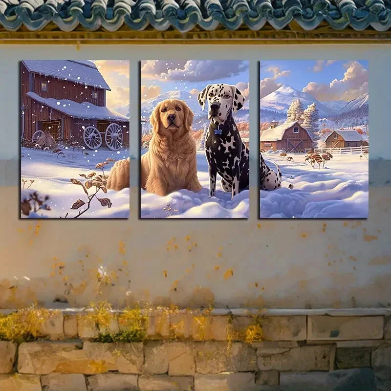 3pcs Golden Retriever and A Dalmatian Dog Design Metal Print Ready to Hang Art - Bella Home Decor
