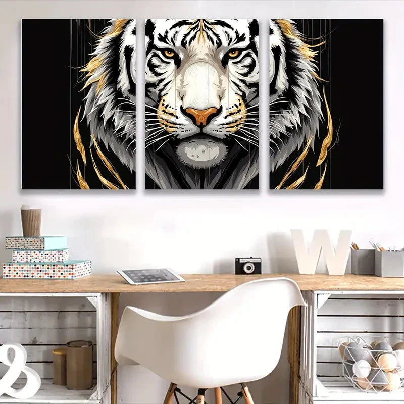 3pcs Black White Tiger Head Painting     Wall Art Set Canvas Framed 60x90cm - High Quality Print 100% Australian Made Wall Canvas Ready to Hang - Bella Home Decor