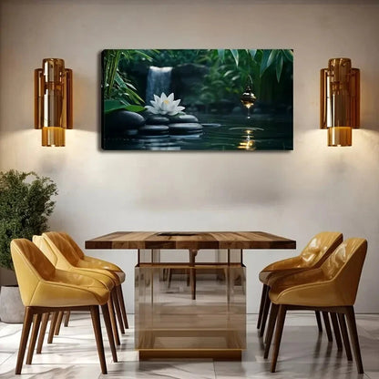 White Lotus Flower Black Pebble Wall Art Canvas Office Home Room Framed 120x60cm - Bella Home Decor