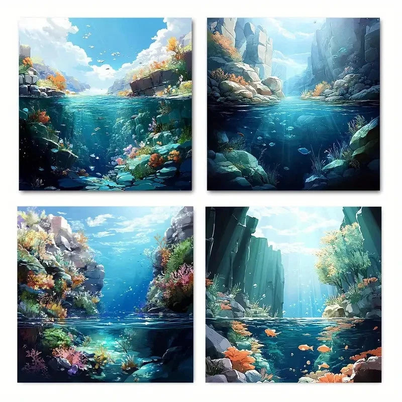 4pcs Dreamy Landscape Art Deco Classic Wall Art Canvas Framed