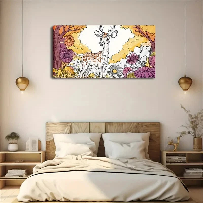 Deer Surrounded Colorful Flower Wall Art Canvas Office Home Room Framed 120x60cm