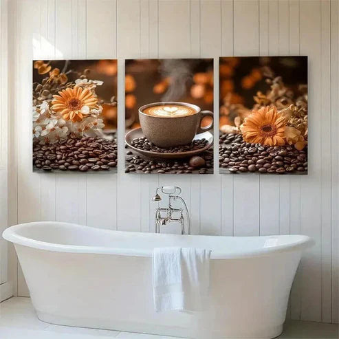 3pcs Fresh Coffee Beans and Beautiful Perfect Wall Art Set Canvas Unframed - High Quality Print 100% Australian Made Wall Canvas - Bella Home Decor