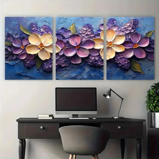 3pcs Lilac Floral Impasto Spring Illustration Metal Print Ready to Hang Art