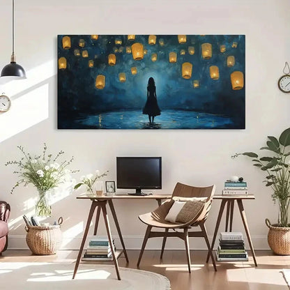 Glowing Night Sky Lanterns Wall Art Canvas Office Home Room Framed 120x60cm - Bella Home Decor