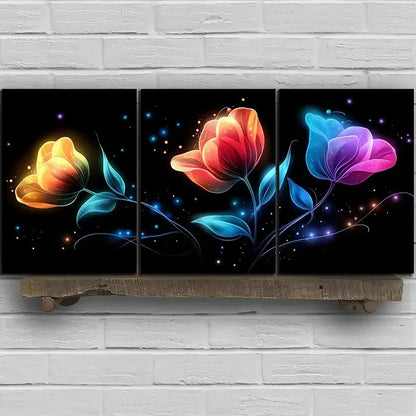3pcs Colorful Flowers Painting Modern Metal Print Ready to Hang Art - Bella Home Decor