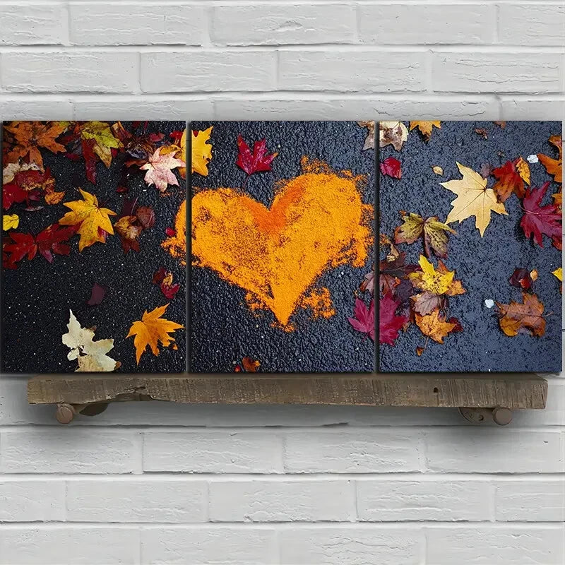 3pcs Love Made Of Leaves Colourful Leaves Metal Print Ready to Hang Art - Bella Home Decor
