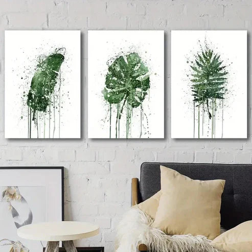 3pcs Green Leaf Mons tera & Palm Leaf  Wall Art Set Canvas Unframed - High Quality Print 100% Australian Made Wall Canvas