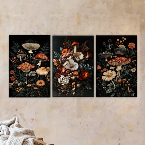 3pcs a bunch of flowers and mushrooms Wall Art Set Canvas Unframed - High Quality Print 100% Australian Made Wall Canvas