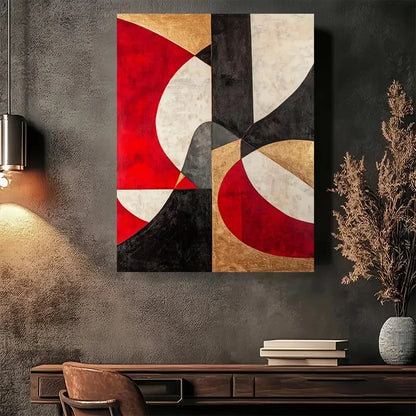 Beautiful Abstract Geometric Red Black Gold Painting 40x60cm Metal Print Ready to Hang - Bella Home Decor