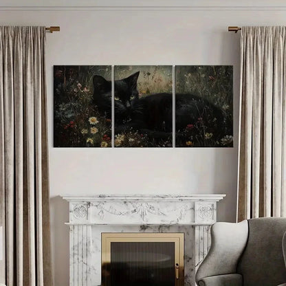 3pcs Elegant Black Cat Floral Garden Metal Print Ready to Hang Art - Bella Home Decor
