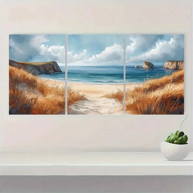 3pcs Coastal Watercolor Art Paintings Prints Metal Print Ready to Hang Art - Bella Home Decor