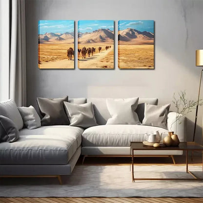 3pcs The Distance Of The Camel Team Wall Art Canvas Unframed - High Quality Print 100% Australian Made Wall Canvas
