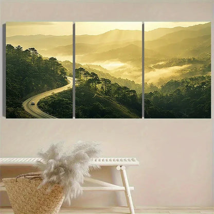 3pcs Winding Mountain Road at Dawn Wall Art Set Canvas Framed 60x90cm - High Quality Print 100% Australian Made Wall Canvas Ready to Hang - Bella Home Decor