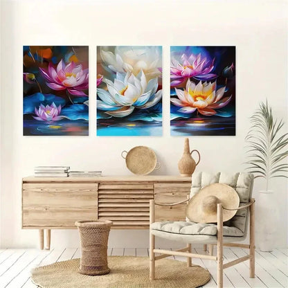 3pcs Botanical Vibrant Lotus Flower Perfect Wall Art Set Canvas Framed 40x60cm - High Quality Print 100% Australian Made Wall Canvas Ready to Hang - Bella Home Decor