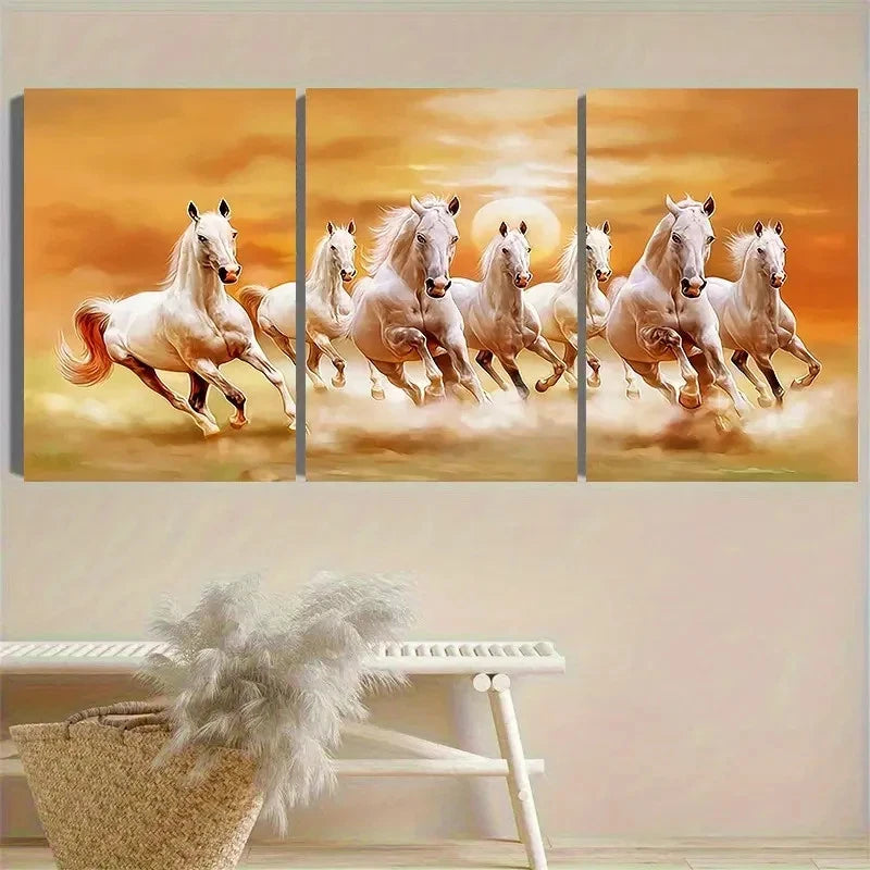 3pcs Galloping White Horses Wall Art Set Canvas Framed 40x60cm - High Quality Print 100% Australian Made Wall Canvas Ready to Hang - Bella Home Decor