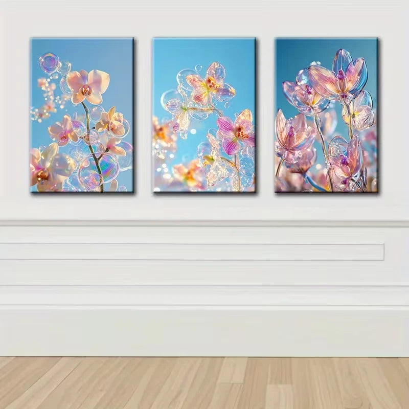 3pcs Flowers under the Sky View Wall Art Set Canvas Framed 60x90cm - High Quality Print 100% Australian Made Wall Canvas Ready to Hang