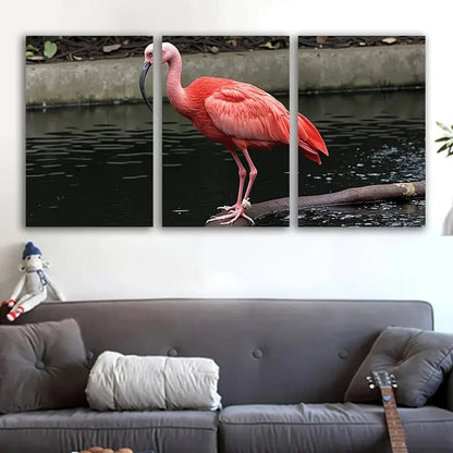 3pcs Red Bird Standing on Log Scene Wall Art Set Canvas Framed 60x90cm - High Quality Print 100% Australian Made Wall Canvas Ready to Hang