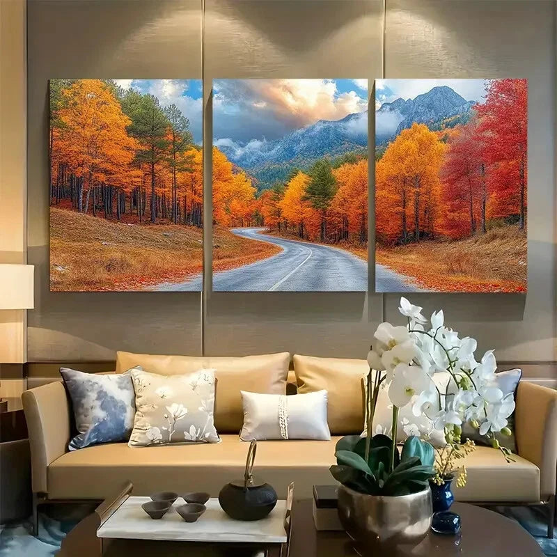 3pcs Blue Ridge Parkway Mountain in Autumn Design Metal Print Ready to Hang Art