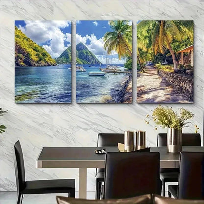3pcs Vibrant Tropical Beach Scene H  Wall Art Set Canvas Framed 40x60cm - High Quality Print 100% Australian Made Wall Canvas Ready to Hang - Bella Home Decor