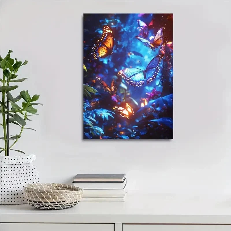 Magical Forest Scene with Glowing Butterflies 40x60cm Metal Print Ready to Hang