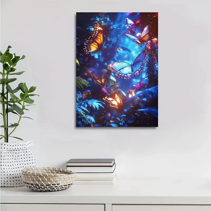 Magical Forest Scene with Glowing Butterflies 40x60cm Metal Print Ready to Hang