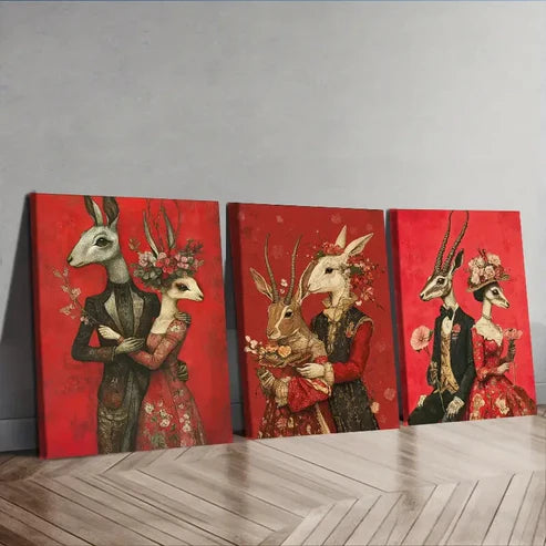 3pcs Mr. Rabbit, And Mrs Rabbit Couple Wall Art Set Canvas Unframed - High Quality Print 100% Australian Made Wall Canvas