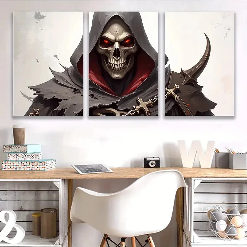 3pcs Gothic Skull with Red Hood & Chains i   Wall Art Set Canvas Framed 50x70cm - High Quality Print 100% Australian Made Wall Canvas Ready to Hang - Bella Home Decor
