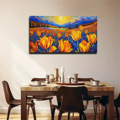 Abstract Tulip Field Wall Art Canvas Office Home Room Framed 120x60cm