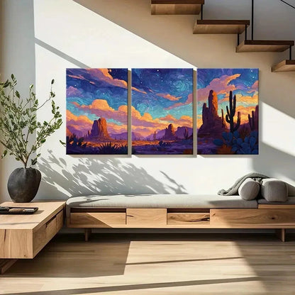 3pcs Desert Landscape Starry Sky Cactus Metal Print Ready to Hang Art - Bella Home Decor