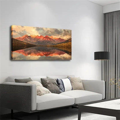 Serene Mountain Reflection Lake Wall Art Canvas Office Home Room Framed 120x60cm - Bella Home Decor
