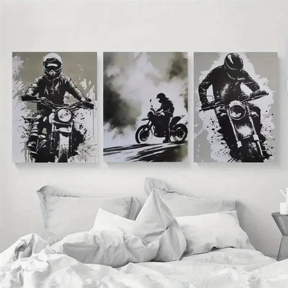 3pcs Black and White Motocross Racing Metal Print Ready to Hang Art