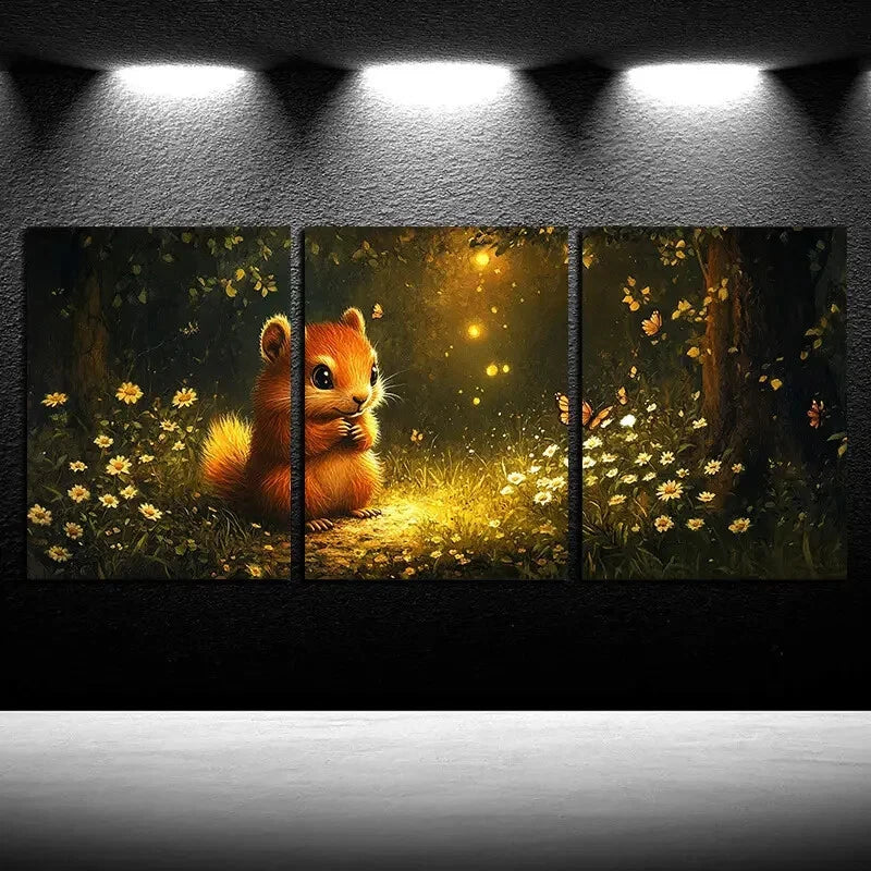 3pcs Enchanting Squirrel & Butterfly Magical Scene Metal Print Ready to Hang Art