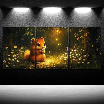 3pcs Enchanting Squirrel & Butterfly Magical Scene Metal Print Ready to Hang Art