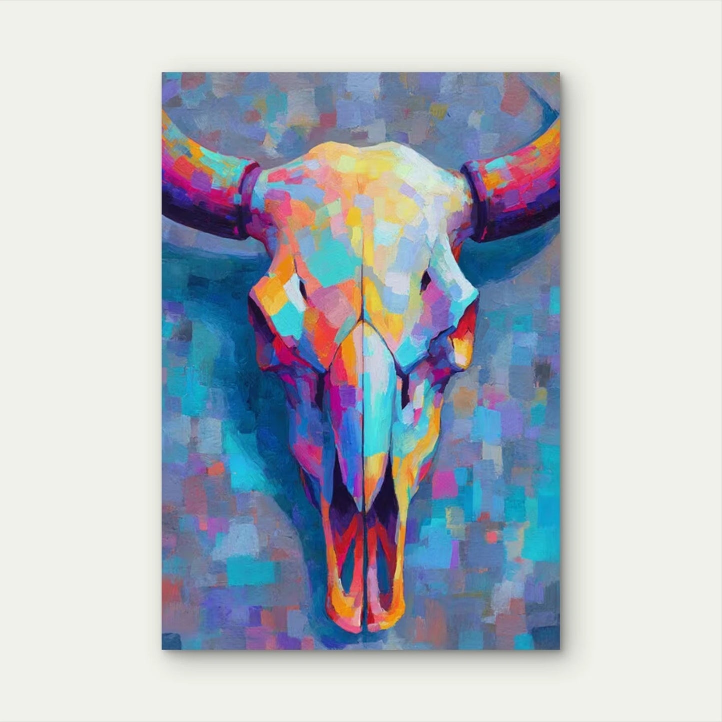 Rainbow Buffalo Skull  60x90cm Metal Print Ready to Hang
