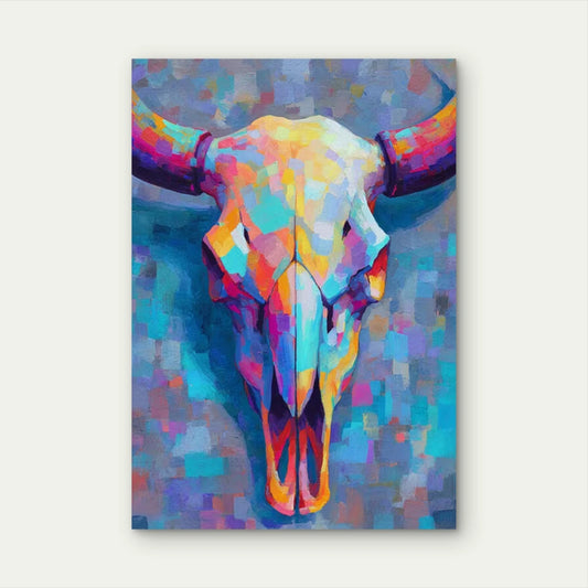 Rainbow Buffalo Skull 60x90cm Metal Print Ready to Hang