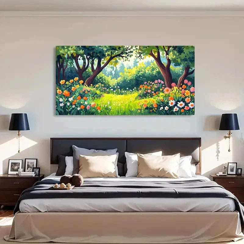 Vibrant Floral Greenery Nature Wall Art Canvas Office Home Room Framed 120x60cm